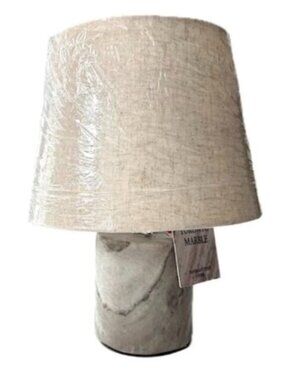 Mini Table Lamp Contemporary Marble Base Beige Linen Shade  NEW